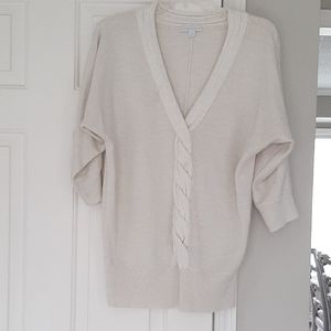 New York & Company cream ribbed Braided Cardigan Office Party sweater. Size M.